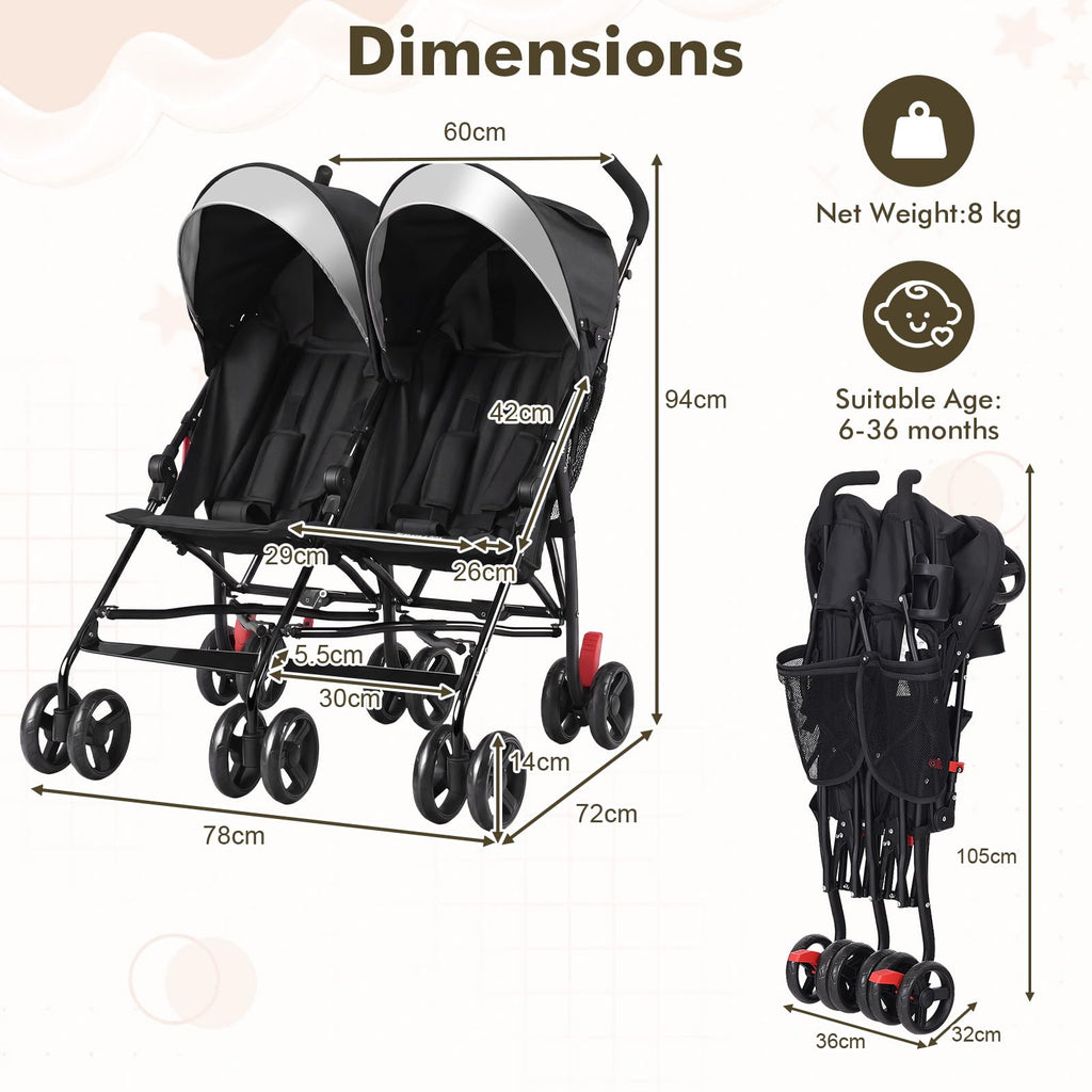 Lightweight Double Umbrella Stroller with Cup Holder and Adjustable Canopy Q1113
