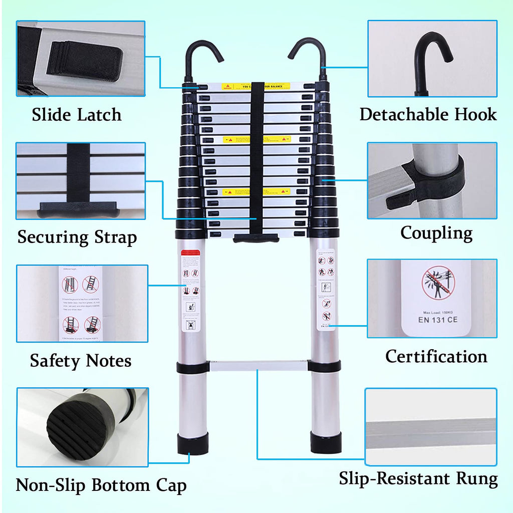 20.5FT Aluminum Telescoping Ladder with 2 Detachable Hooks H981857