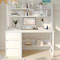 White Desk with Hutch, 47 Inch Computer Desk with 3 Drawers J292