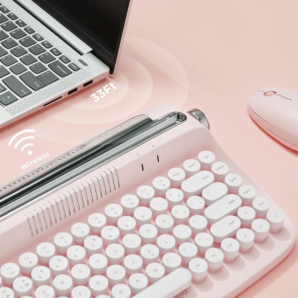 Wireless Retro Typewriter Bluetooth Keyboard Baby Pink W7562