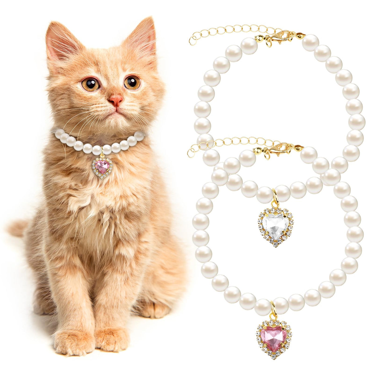 Pink White Pearl Cat Dog Collar V7745