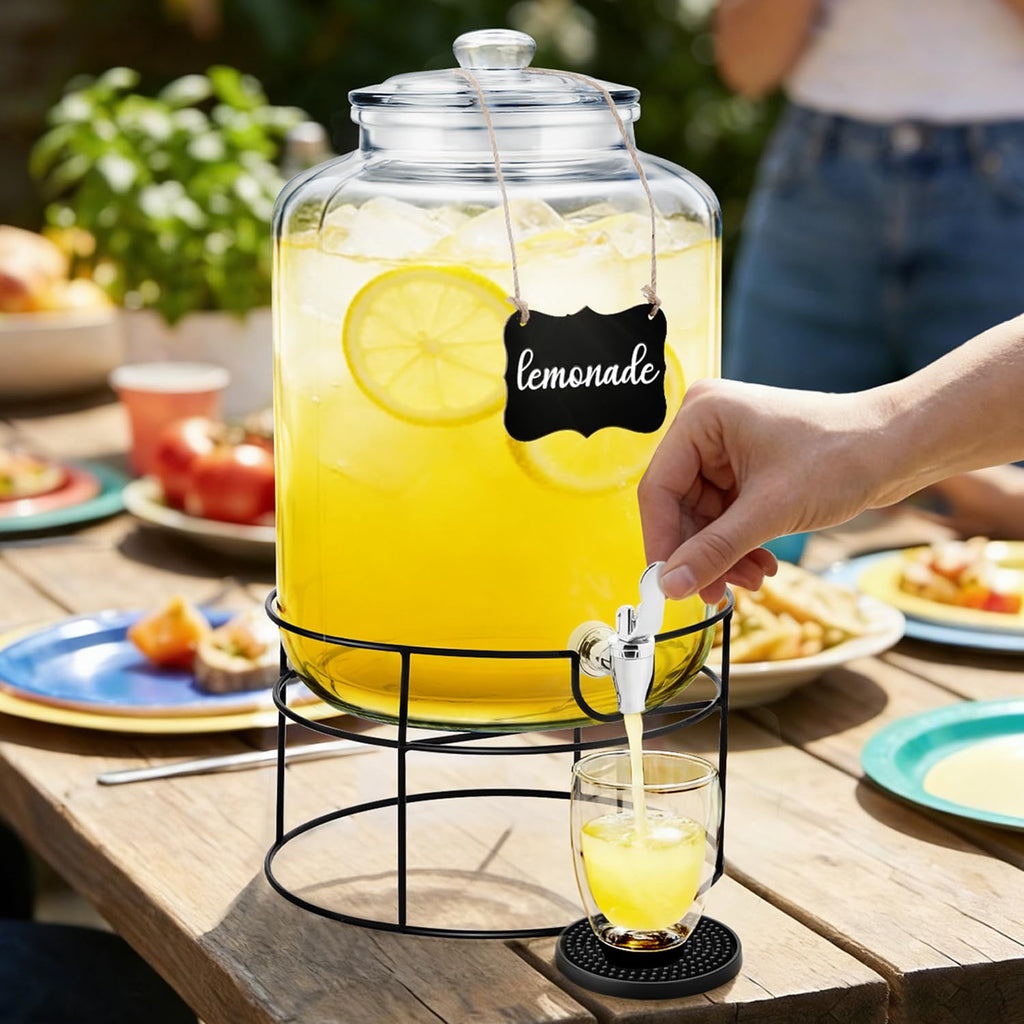 4 Gallon Glass Beverage Dispenser with Stand and Spigot A86843