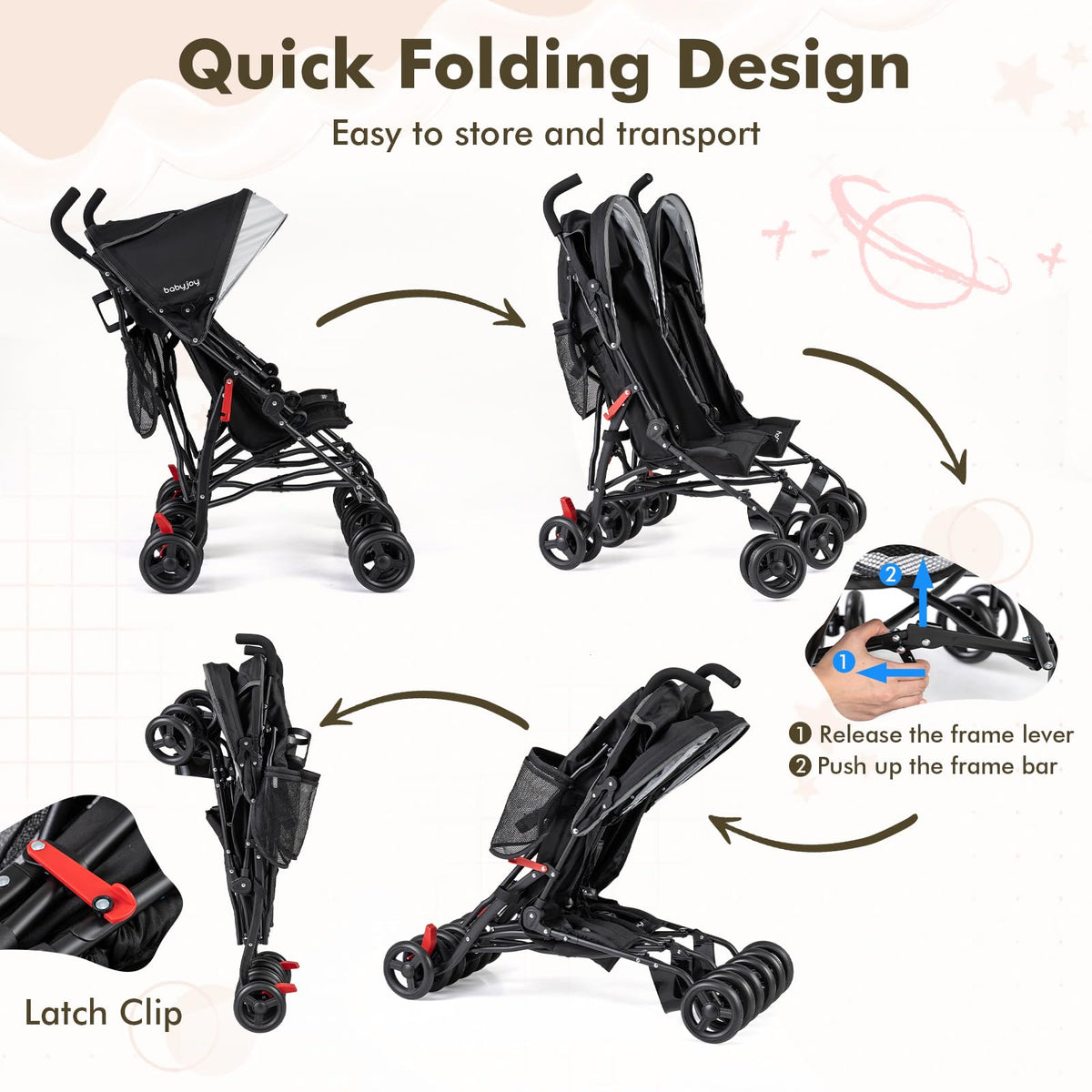 Lightweight Double Umbrella Stroller with Cup Holder and Adjustable Canopy Q1113