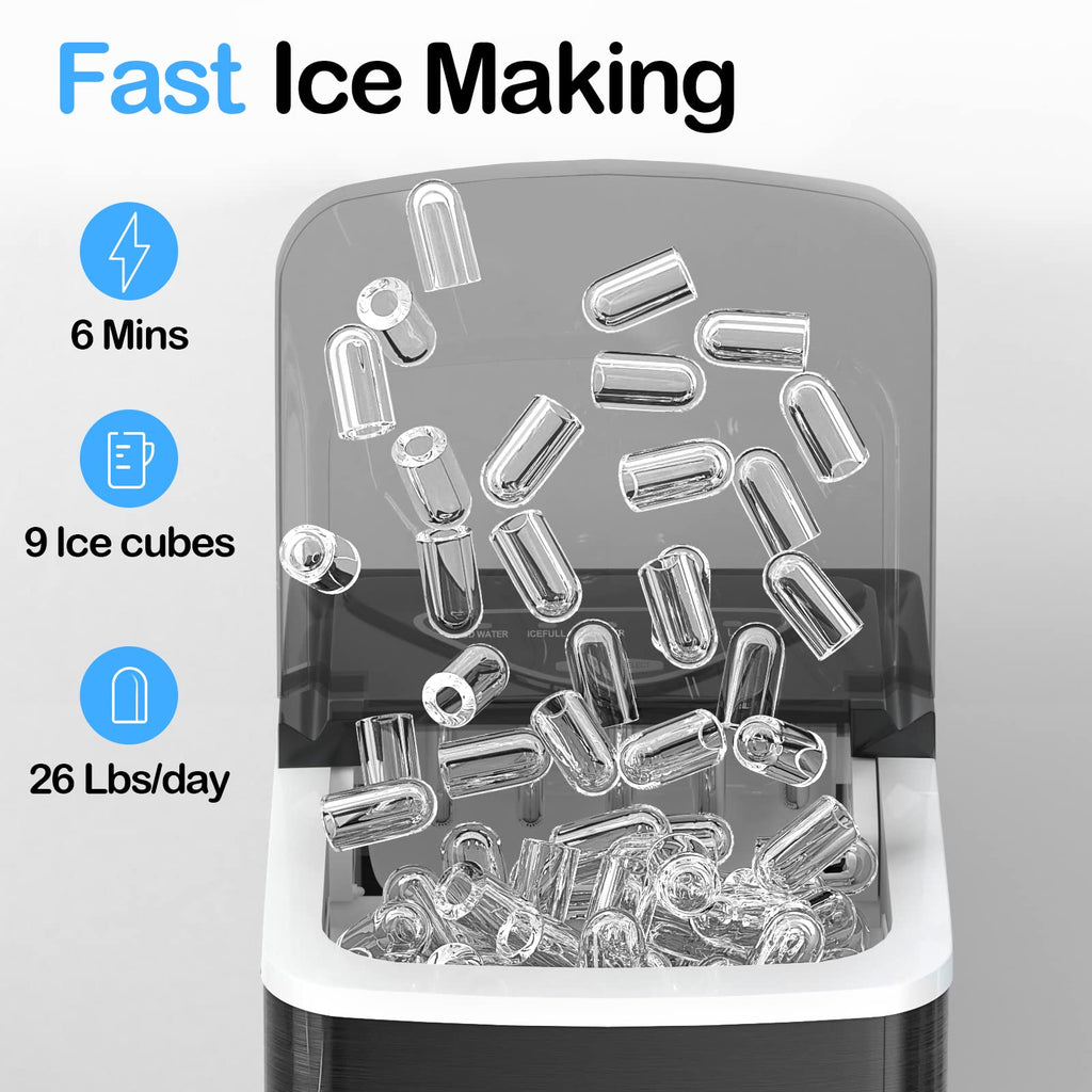 Black Countertop Ice Maker with Scoop and Basket R95362