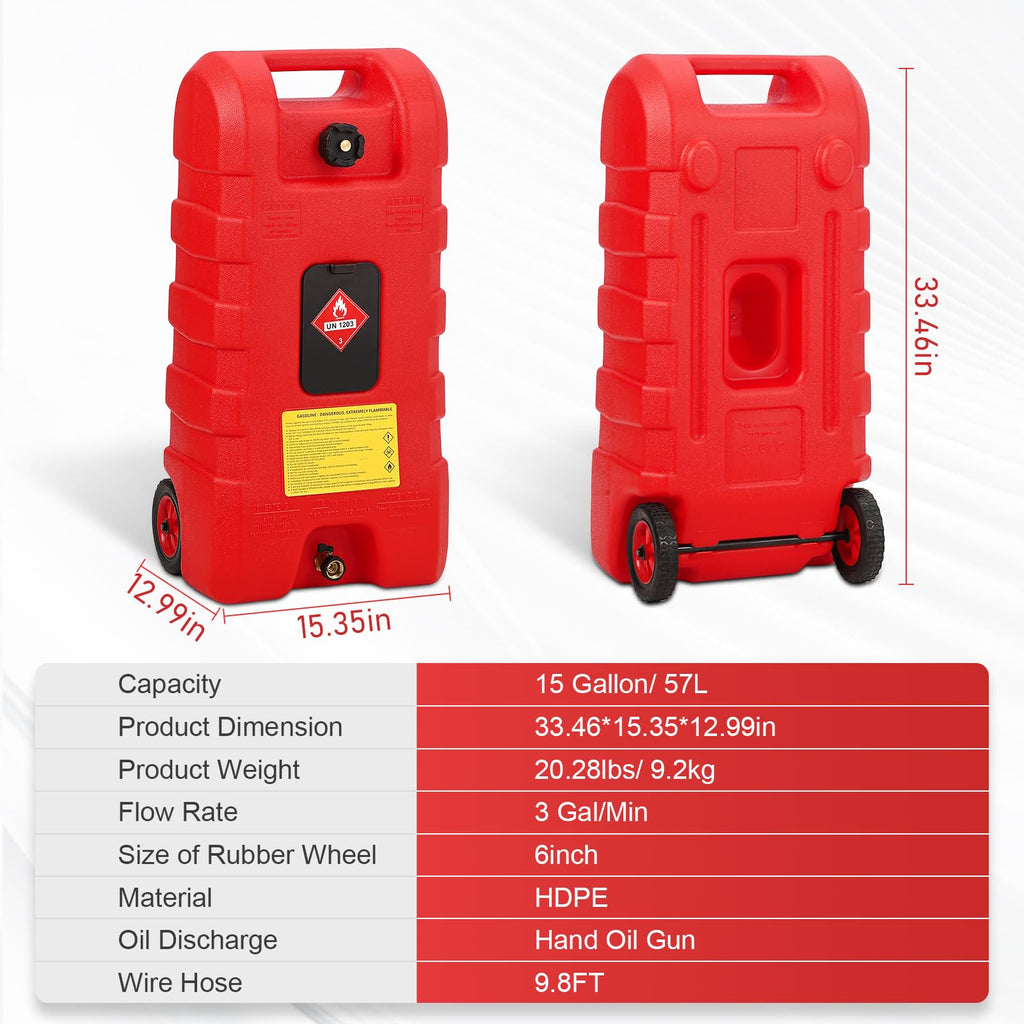 15 Gallon Wheeled Fuel Caddy with Manual Siphon Pump & 10FT Hose X843