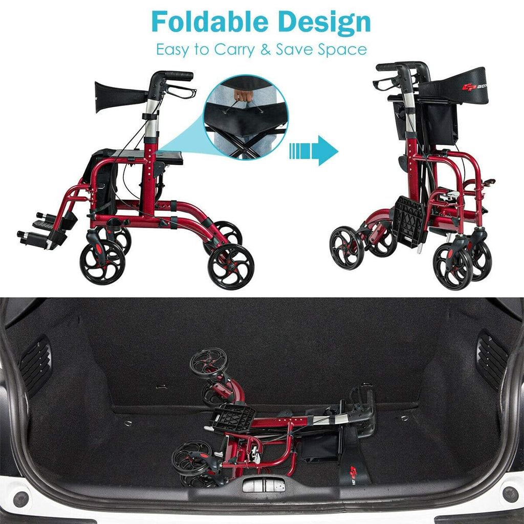 2 in 1 Folding Rollator Walker with Seat M959263