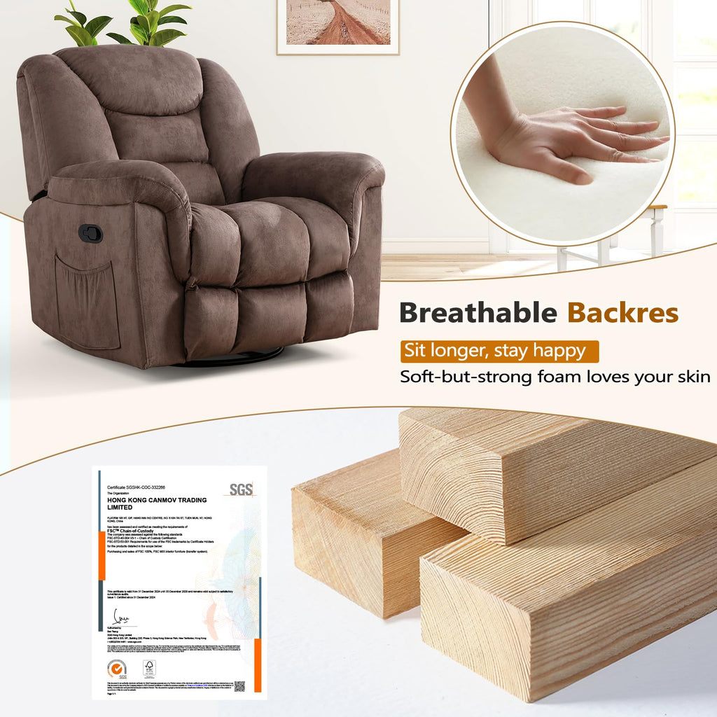Oversized Manual Swivel Rocker Recliner Chair J9470