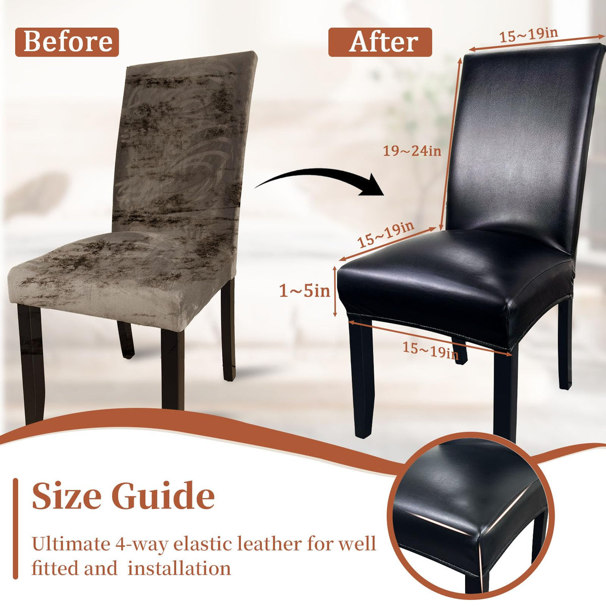 Pu Leather Dining Chair Covers Set of 6 Black B9321