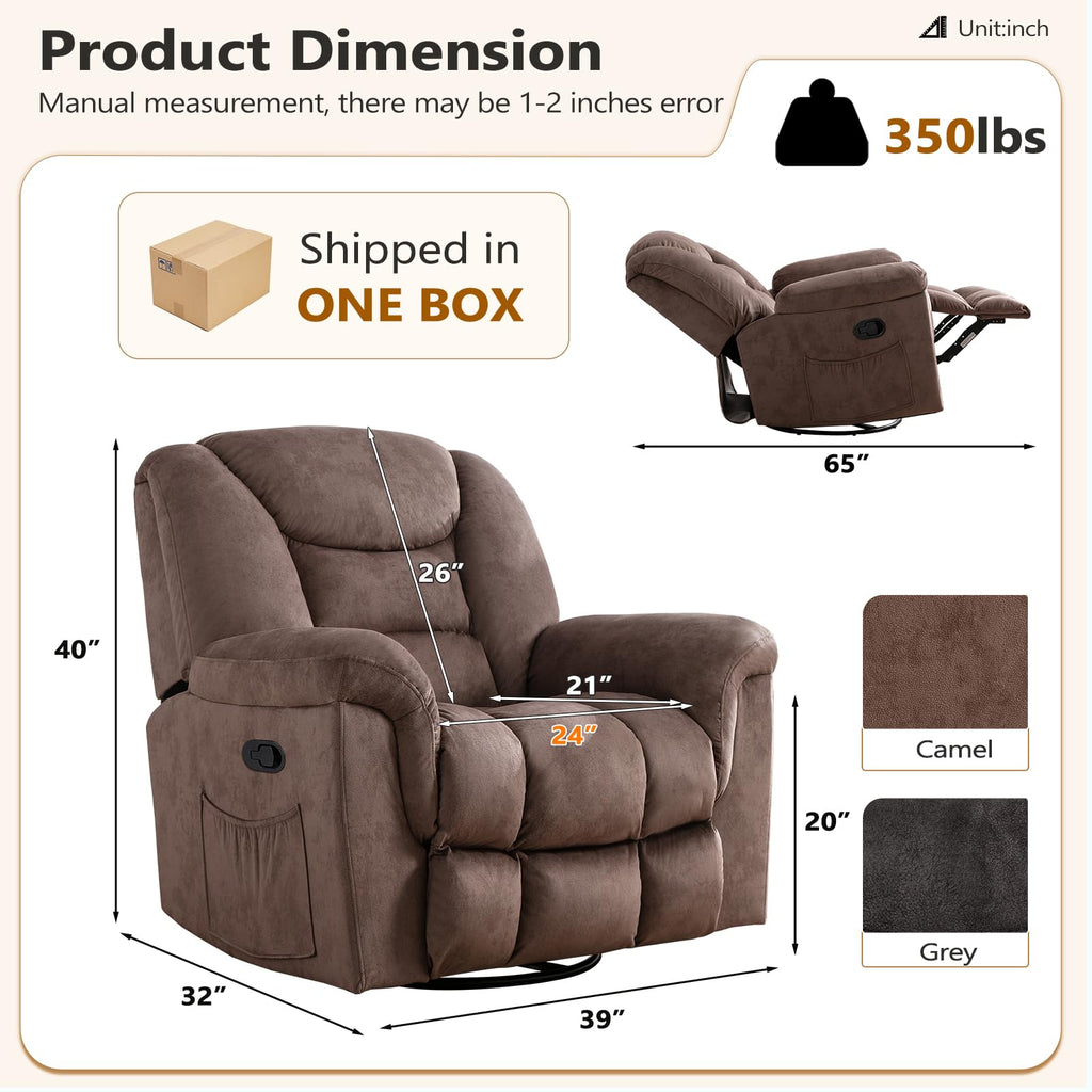 Oversized Manual Swivel Rocker Recliner Chair J9470