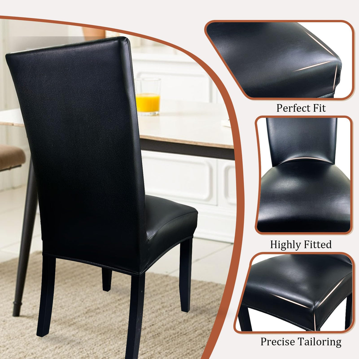 Pu Leather Dining Chair Covers Set of 6 Black B9321