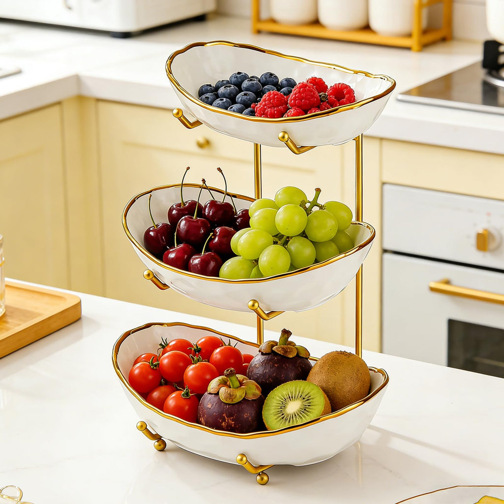3-Tier Ceramic Fruit Bowl with Stand H1214