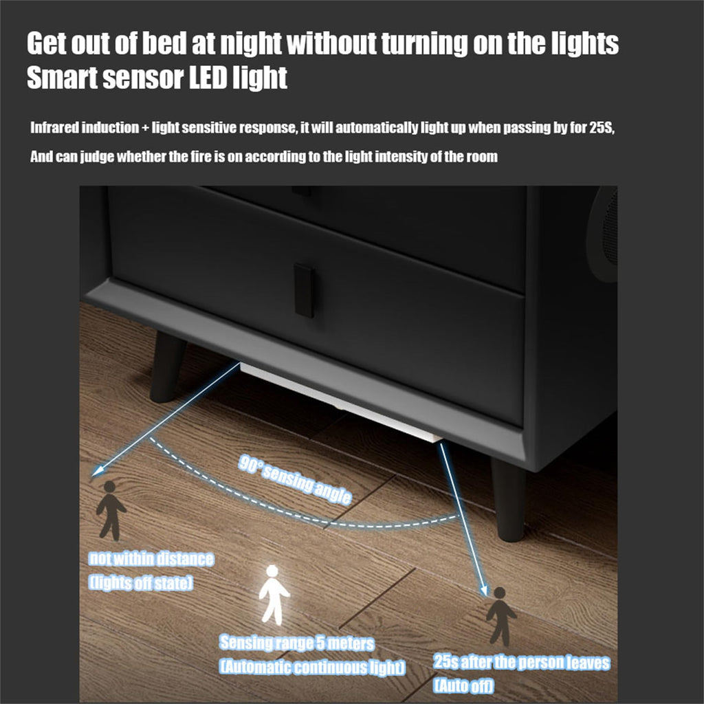Black 3 Drawer Smart Bedside Table with LED Light and Wireless Charging Y586