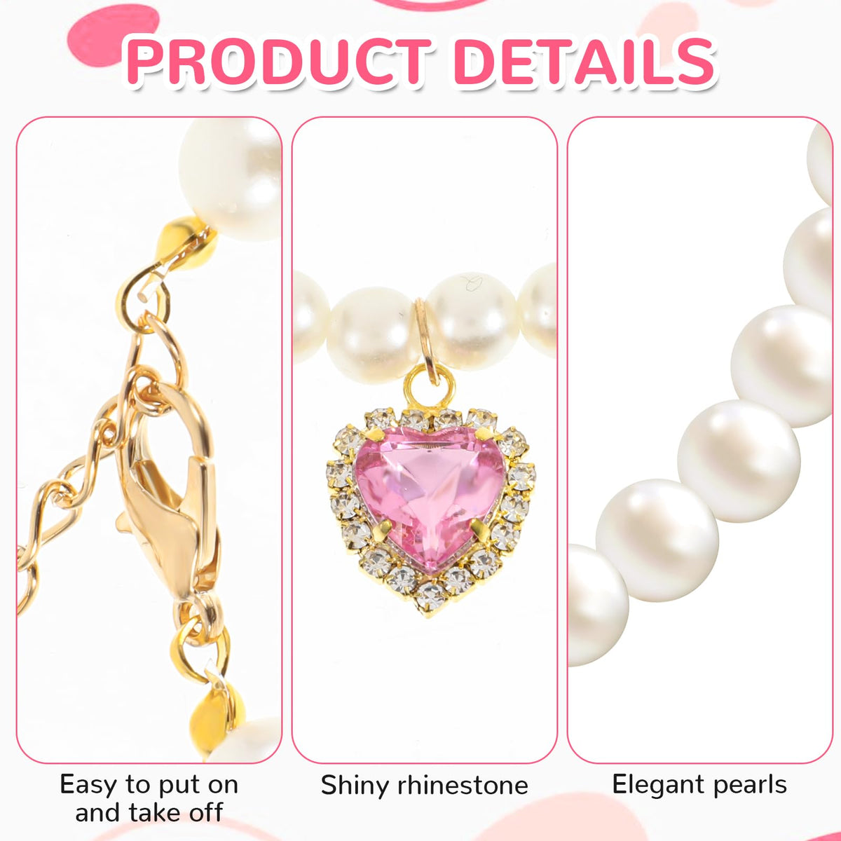Pink White Pearl Cat Dog Collar V7745