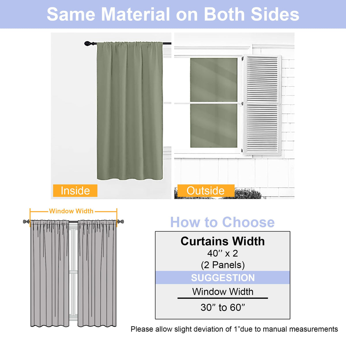 Sage Green Blackout Curtains, 72 Inch, 2 Panels Set Y895