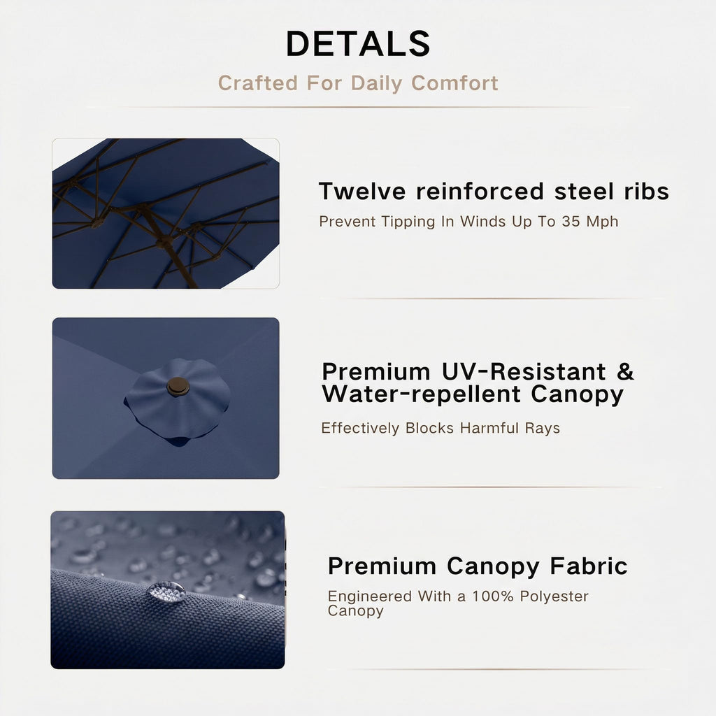 15ft Double-Sided Rectangle Patio Umbrella with Base T449312
