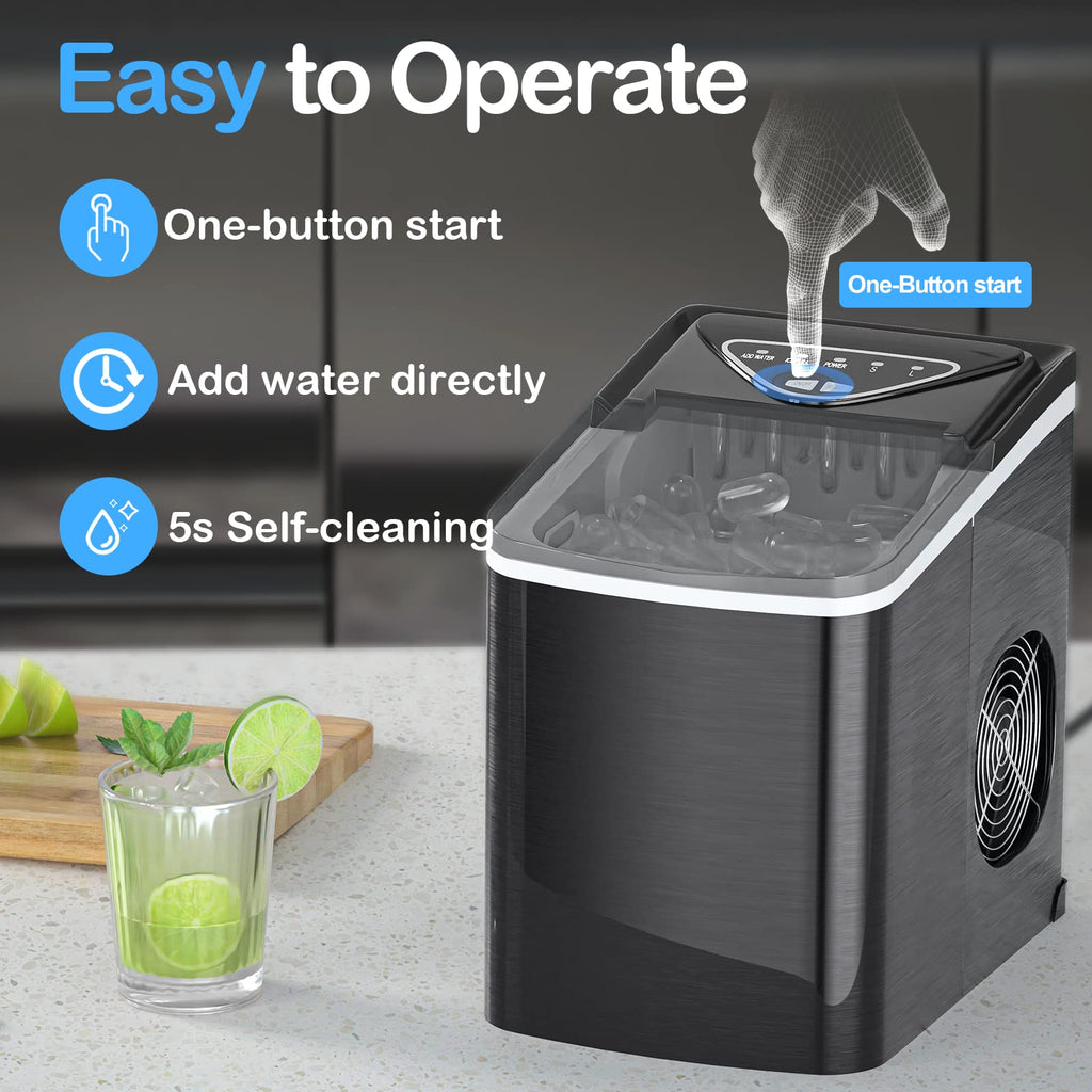 Black Countertop Ice Maker with Scoop and Basket R95362