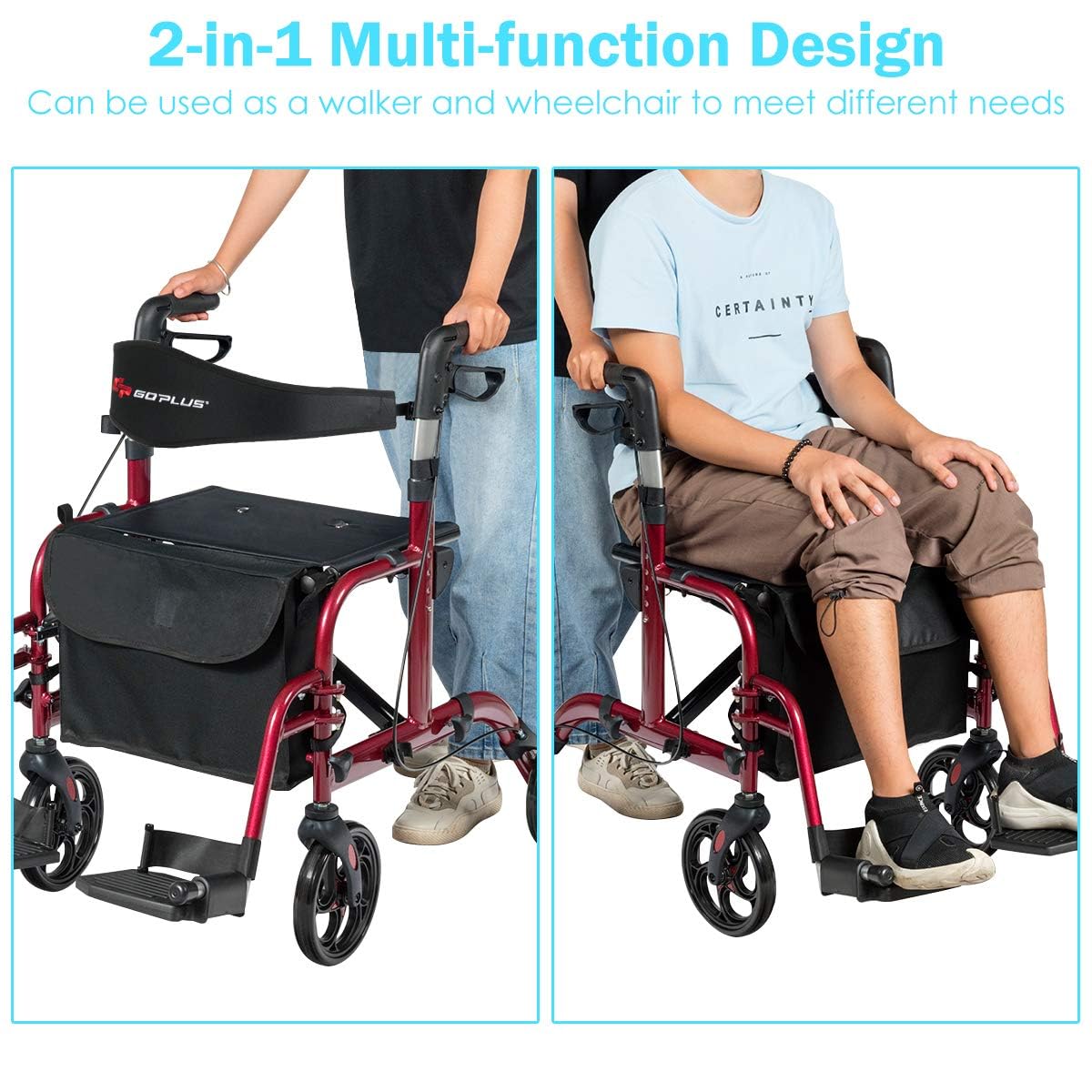 2 in 1 Folding Rollator Walker with Seat M959263