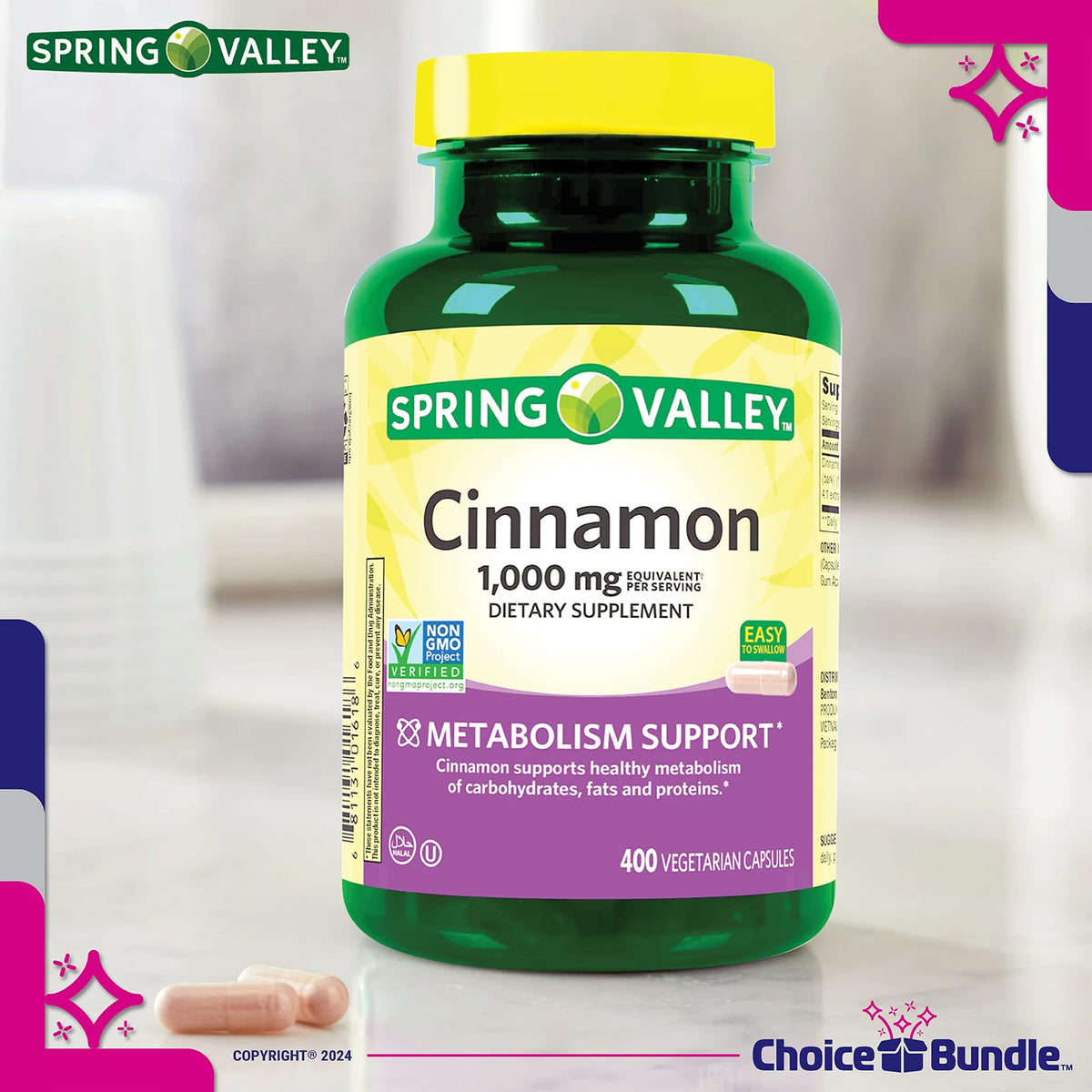 Cinnamon Supplement 1000mg Vegetarian Capsules 800 Total Z485