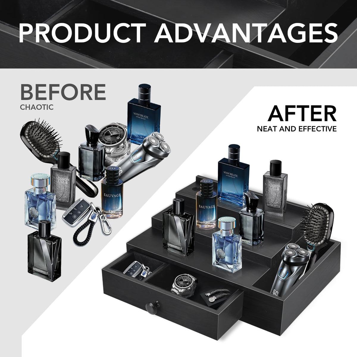 3 Tier Cologne Stand Organizer with Velvet Lining Drawer R199571