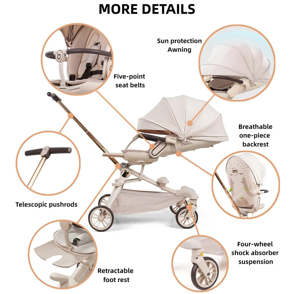 Lightweight Folding Stroller Wagon with Reversible Seat and Canopy K689
