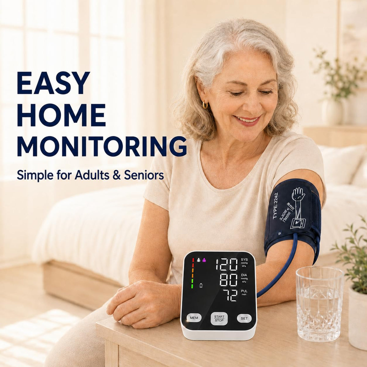 Automatic Upper Arm Blood Pressure Monitor with 6-Inch Backlit Display J947