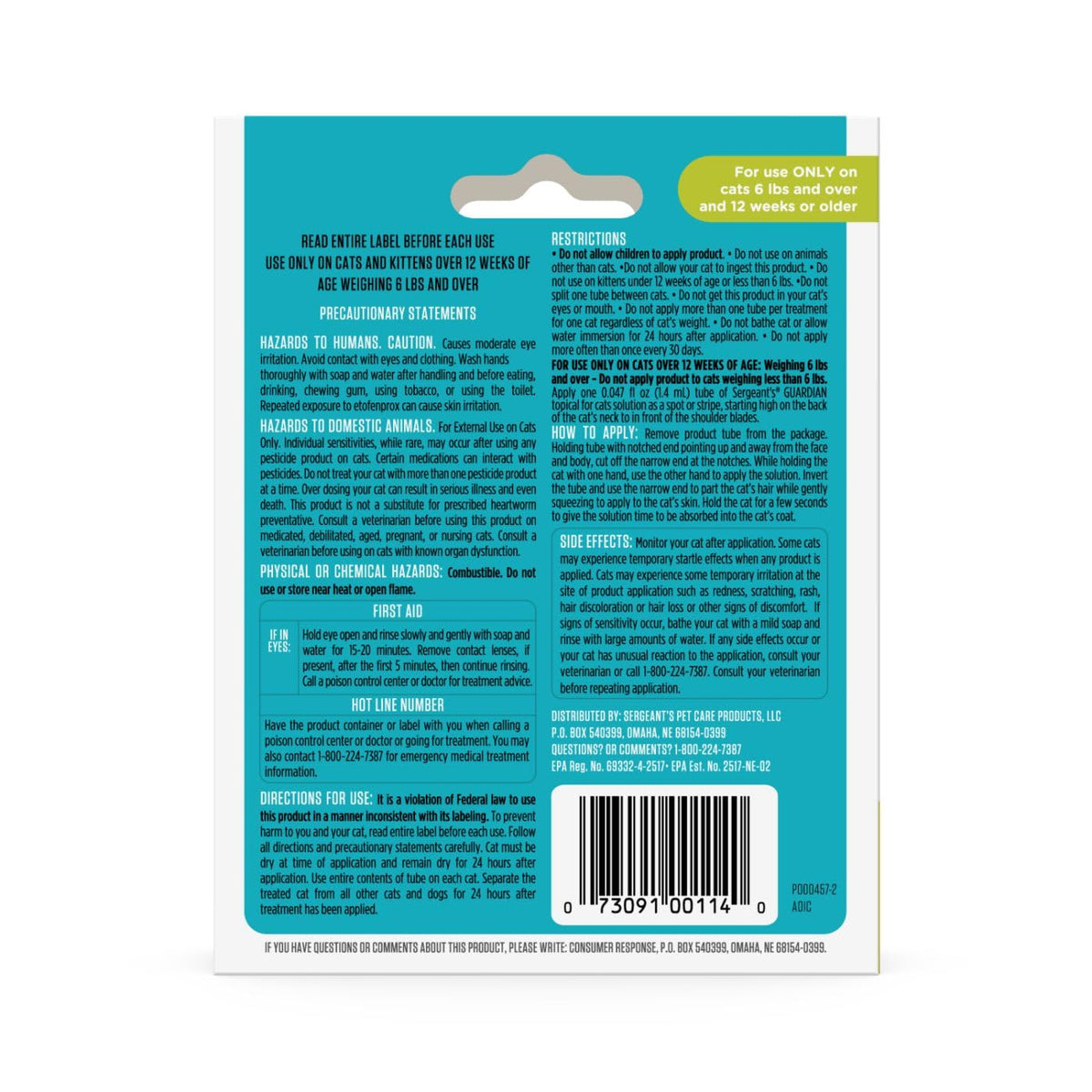 Flea & Tick Topical Cats 3-Month A2243
