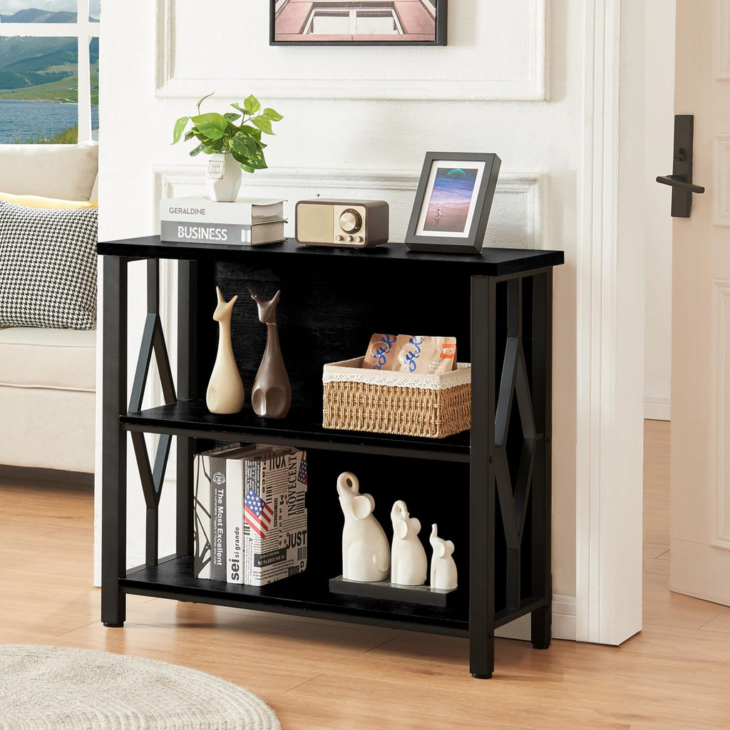 Black 3-Tier Engineered Wood Bookshelf M3040