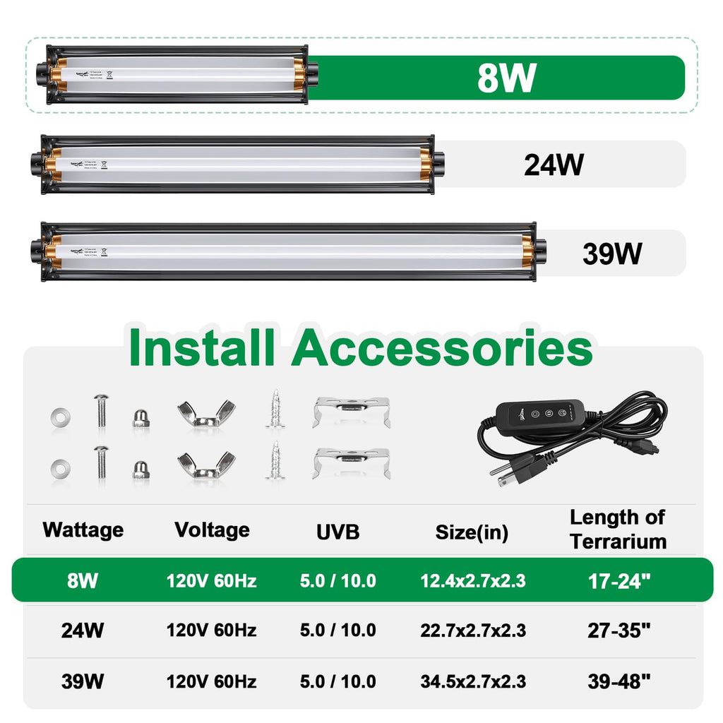 12Inch T5 UVB Reptile Light Fixture Combo Kit with Cycle Timer J271659