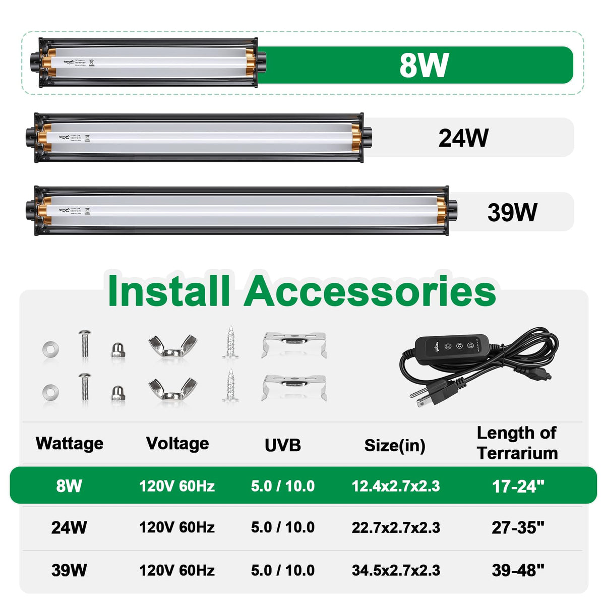 12Inch T5 UVB Reptile Light Fixture Combo Kit with Cycle Timer J271659