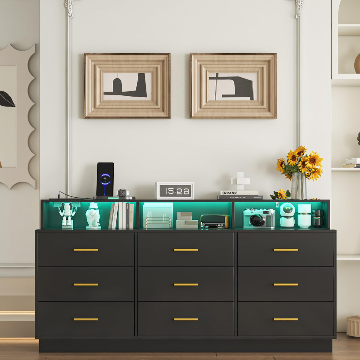 Black 9 Drawer Wood Dresser E878