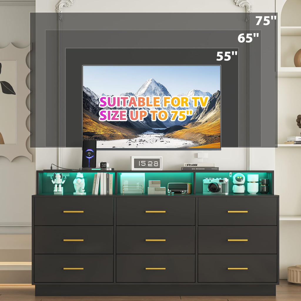 Black 9 Drawer Wood Dresser E878