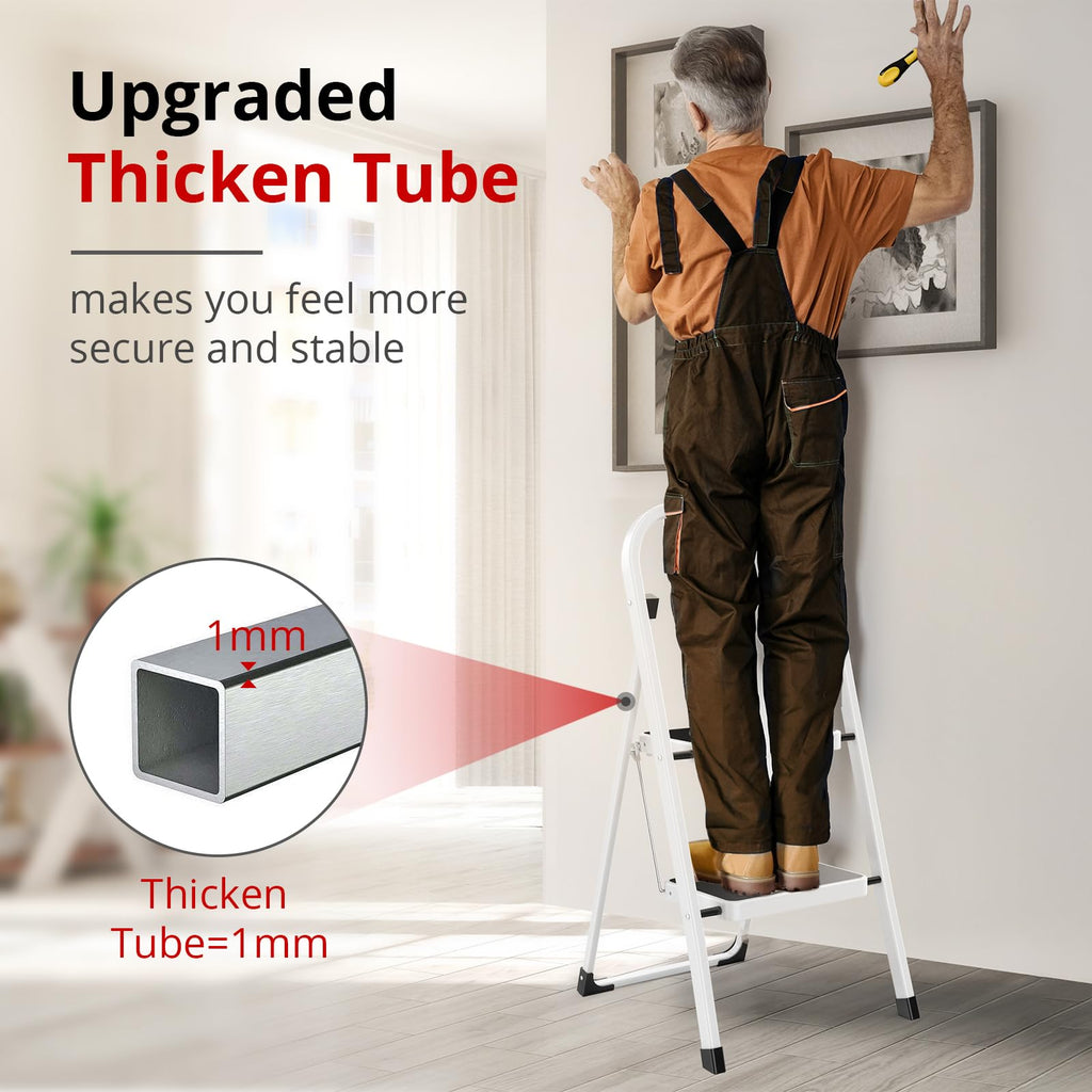 Folding Step Stool with Anti-Slip Pedal, 330 lbs Capacity, White T31876