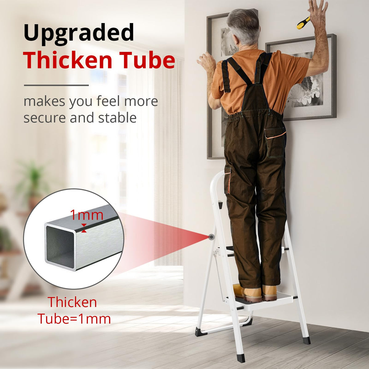 Folding Step Stool with Anti-Slip Pedal, 330 lbs Capacity, White T31876