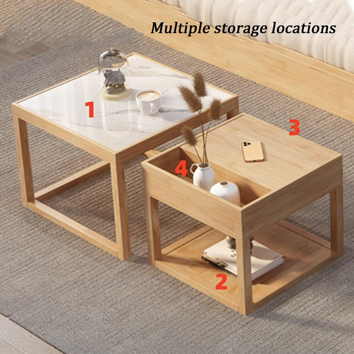 Square Two-Piece Coffee Table Set with Hidden Drawer Storage D7262
