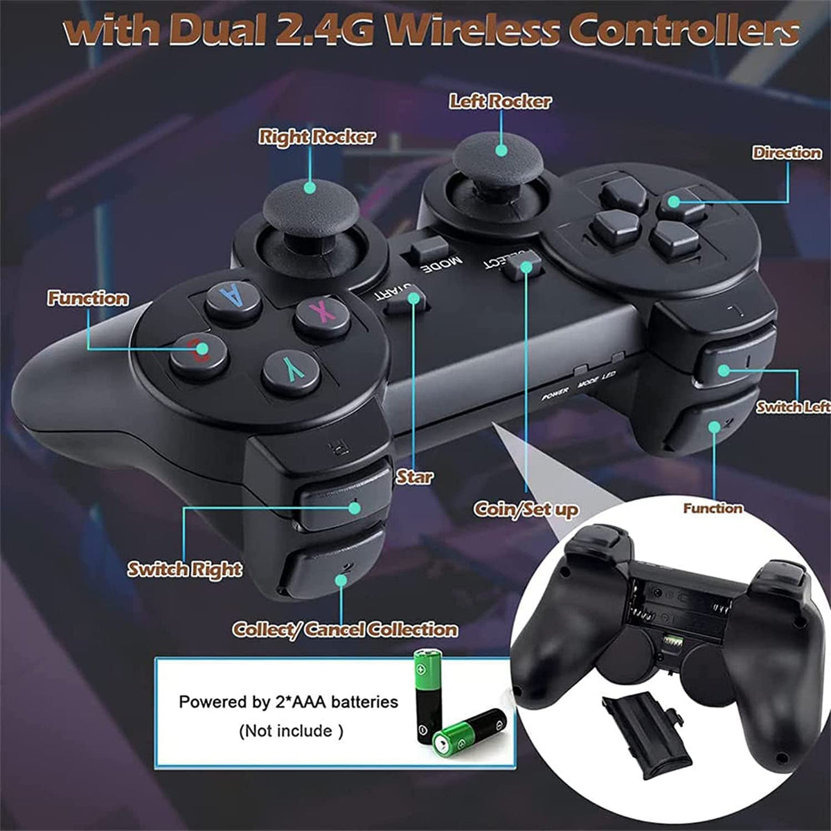 Wireless Retro Game Console with 10,000+ Built-in Games, 4K HDMI-Compatible, 64G, Black F282184