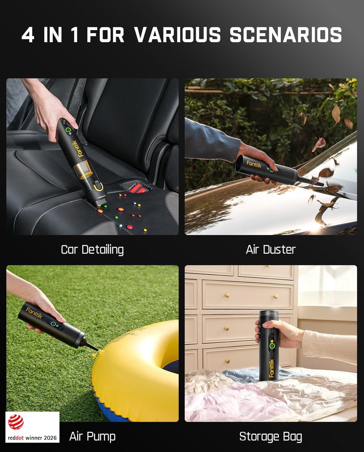 Cordless Handheld Car Vacuum, 19kPa, Black H1989