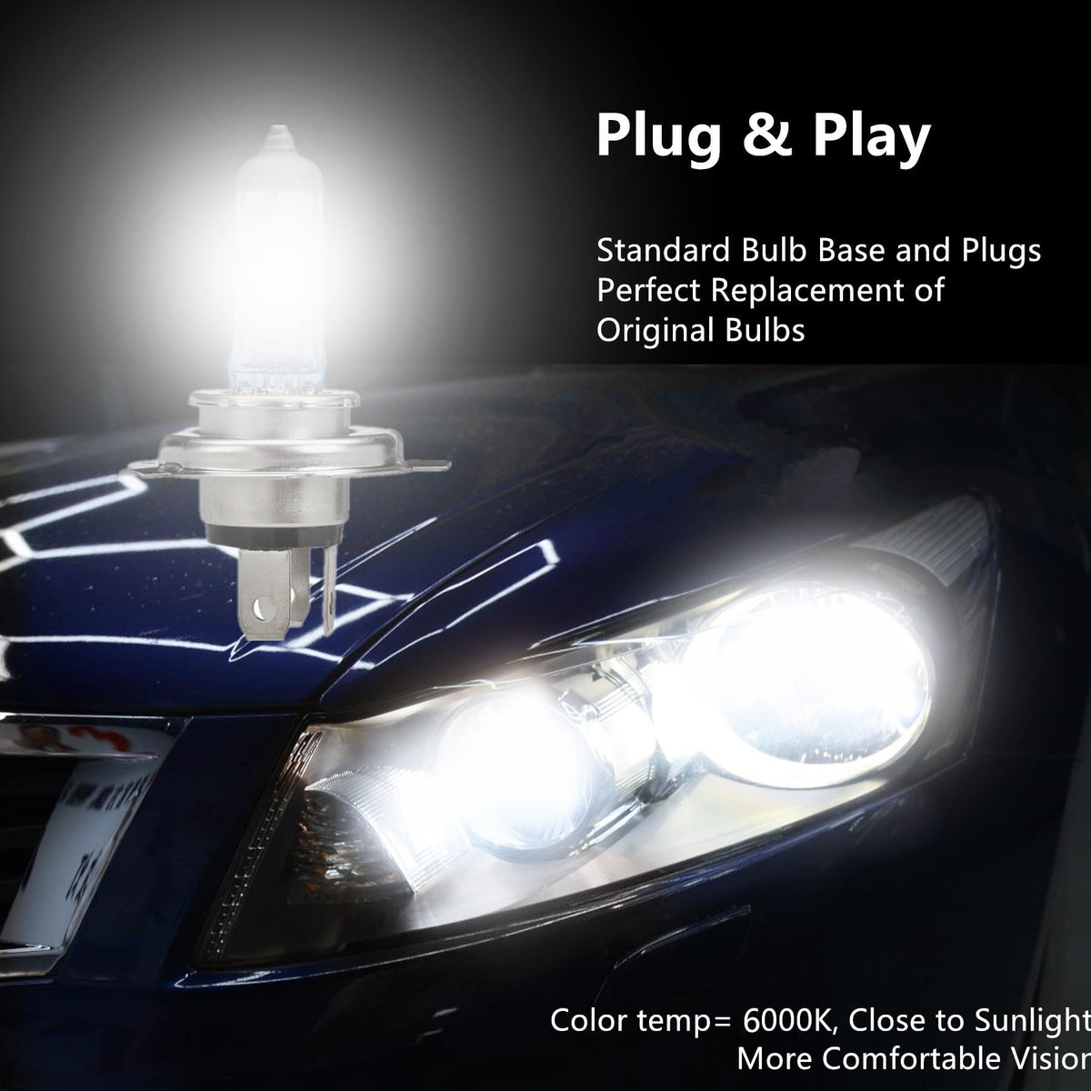 Halogen Headlight Bulbs 9003/H4 6000k White 2 pack P15302