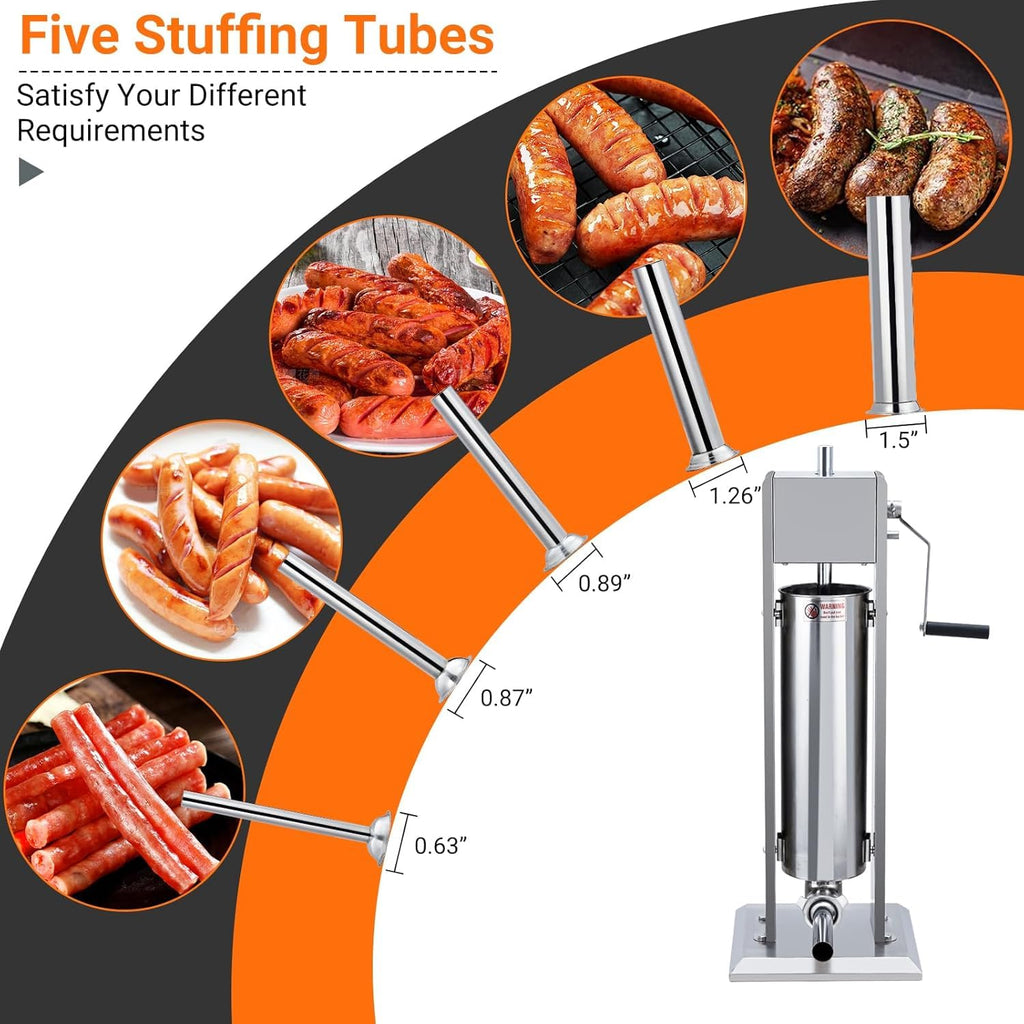 15LBS/7L Two Speed Stainless Steel Sausage Stuffer with 4 Stuffing Tubes S1157