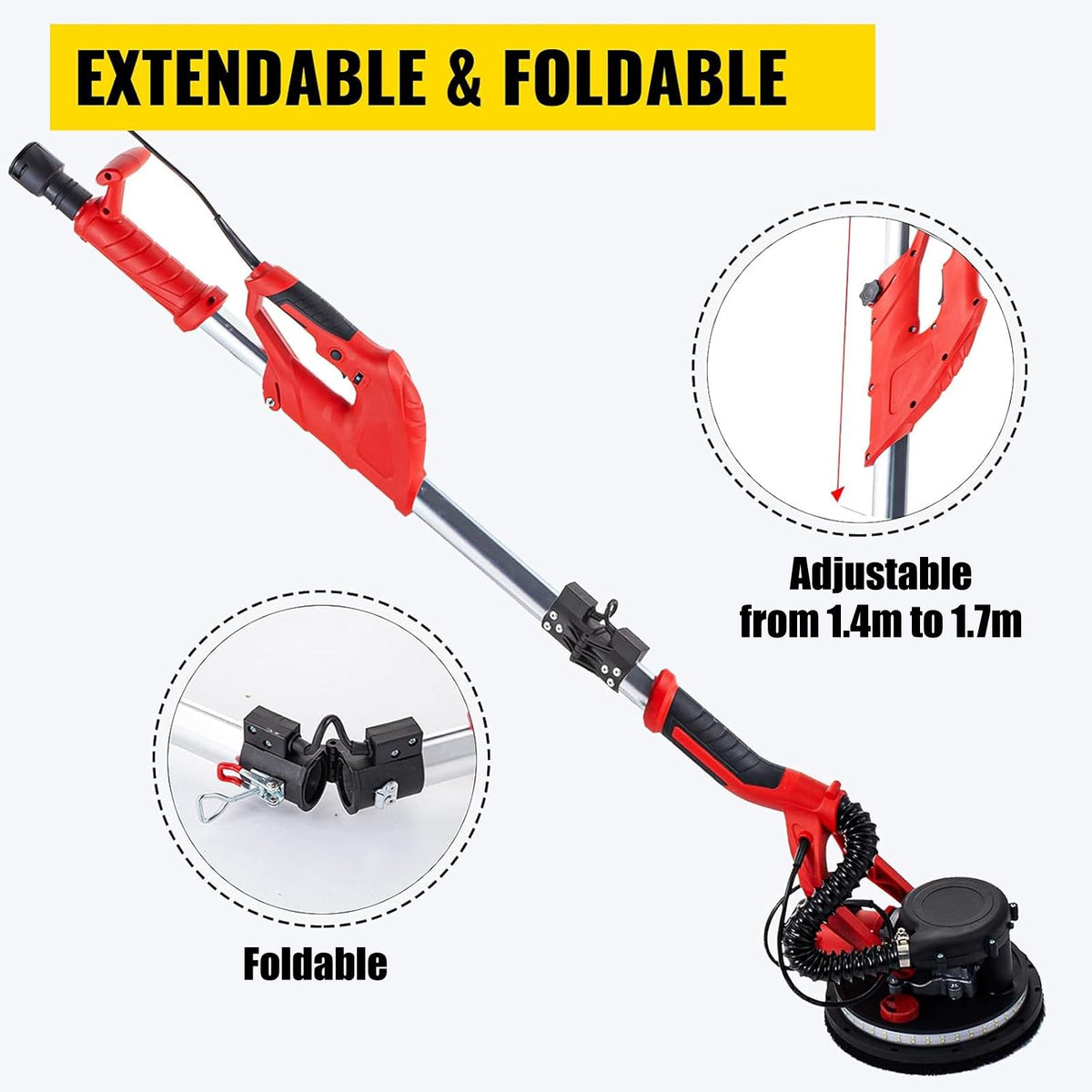 850W Variable Speed Electric Drywall Sander with Vacuum Bag U8935