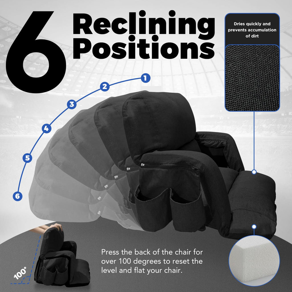 Extra Wide Stadium Seats With Back Support 2 Pack, 6 Reclining Positions, Black, 25" S8793