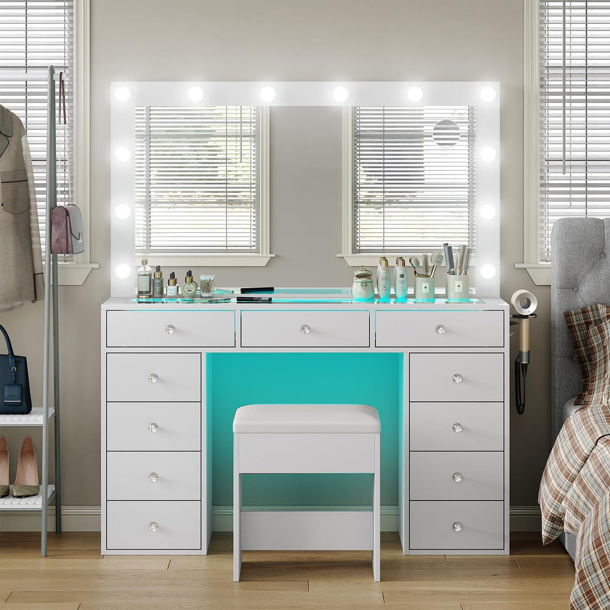 Makeup Vanity Desk with Mirror and 11 Drawers L992
