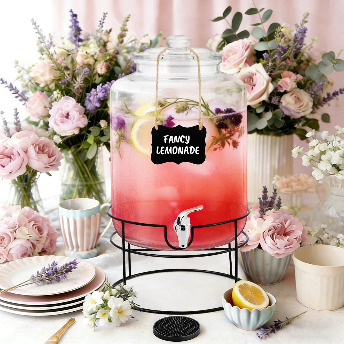 4 Gallon Glass Beverage Dispenser with Stand and Spigot A86843