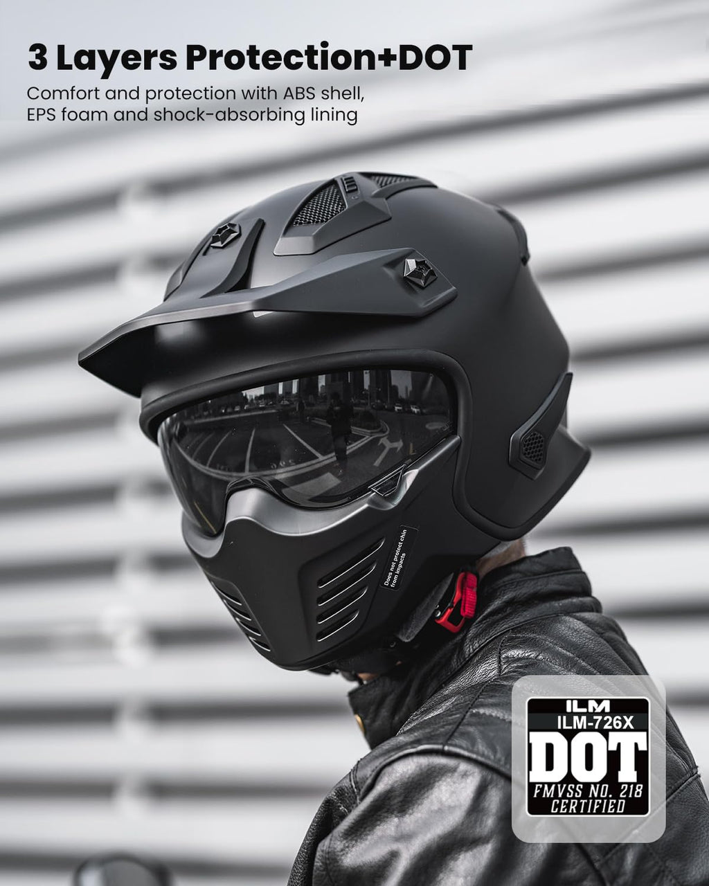Open Face 3/4 Half Motorcycle Helmet DOT Matte Black M O627