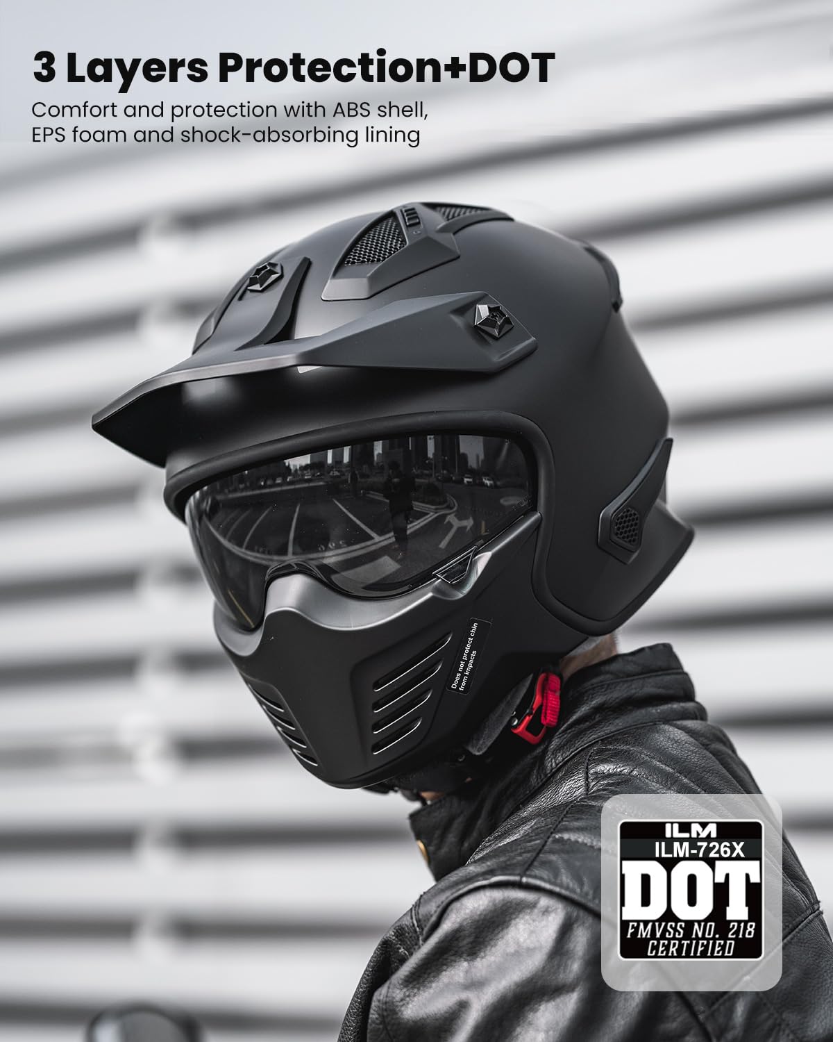 Open Face 3/4 Half Motorcycle Helmet DOT Matte Black M O627