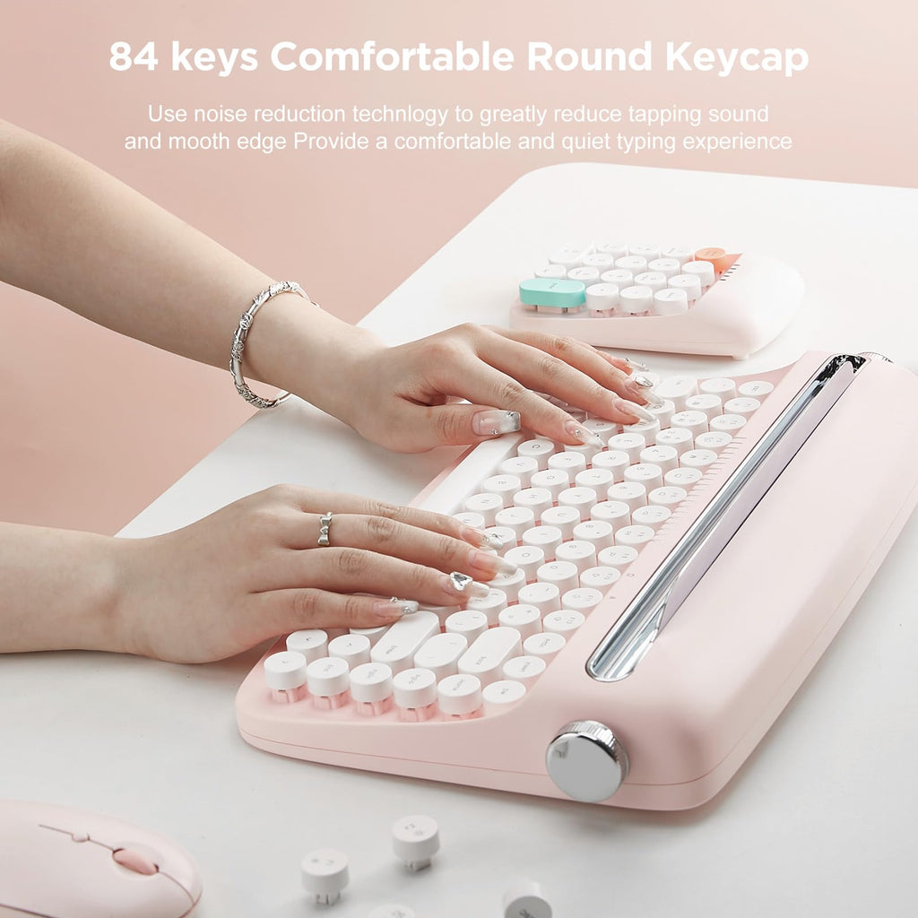 Wireless Retro Typewriter Bluetooth Keyboard Baby Pink W7562