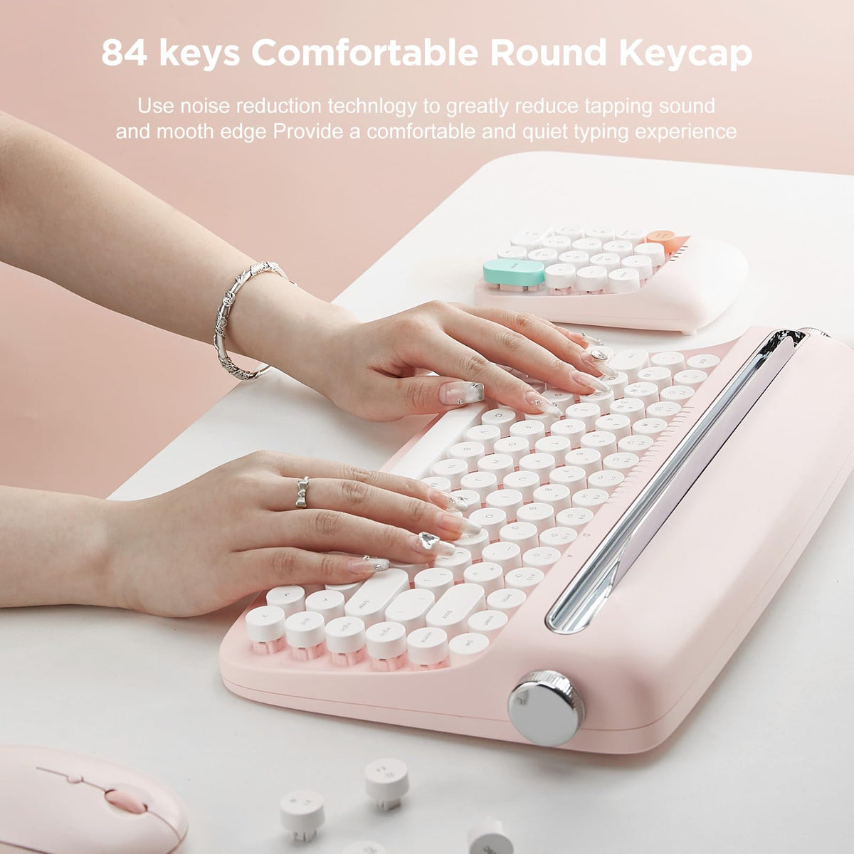 Wireless Retro Typewriter Bluetooth Keyboard Baby Pink W7562