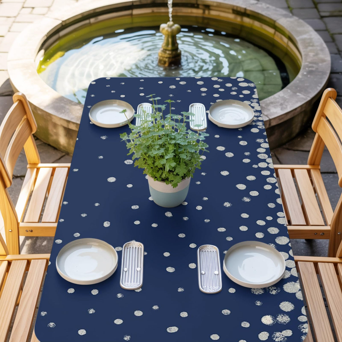 Silver Speckle Fitted Rectangle Tablecloth 32" x 72" Navy Blue Elastic Waterproof Table Cover G48136
