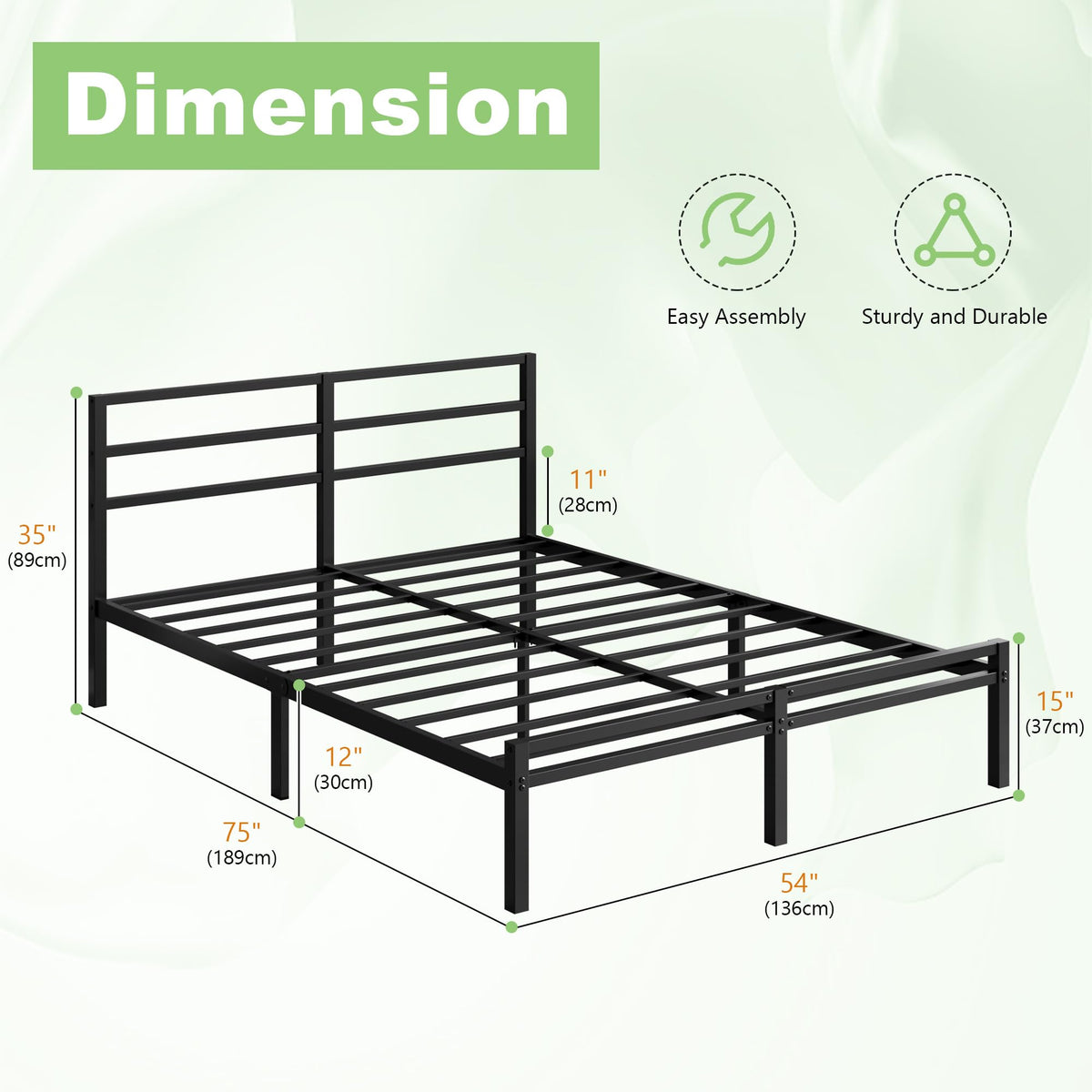 12 Inch Full Size Bed Frame with Headboard and Footboard O2236