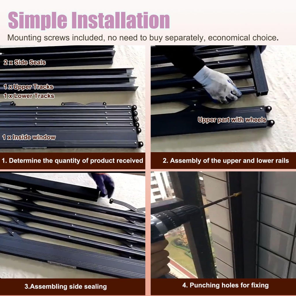 Lockable Folding Aluminum Window Safety Guards, Adjustable Width 24-36 Inch, Black U602