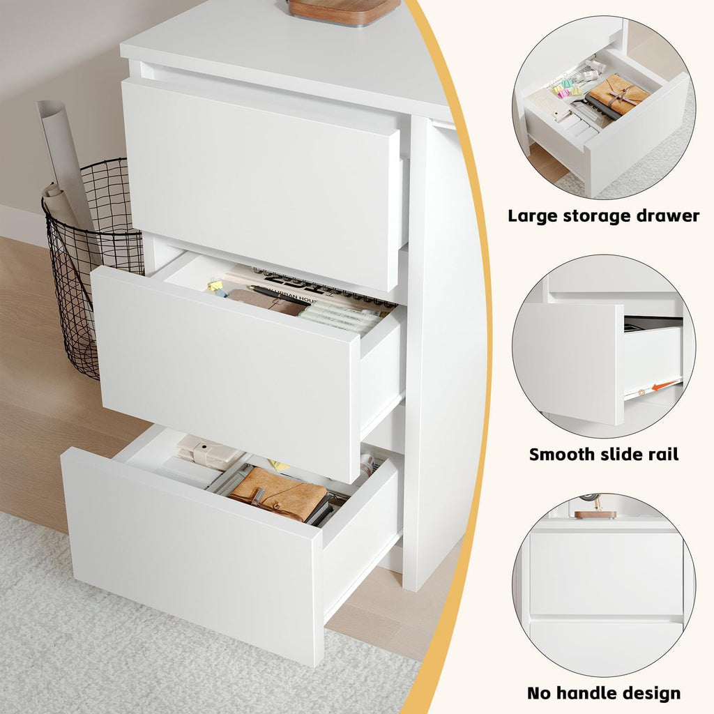 White Desk with Hutch, 47 Inch Computer Desk with 3 Drawers J292